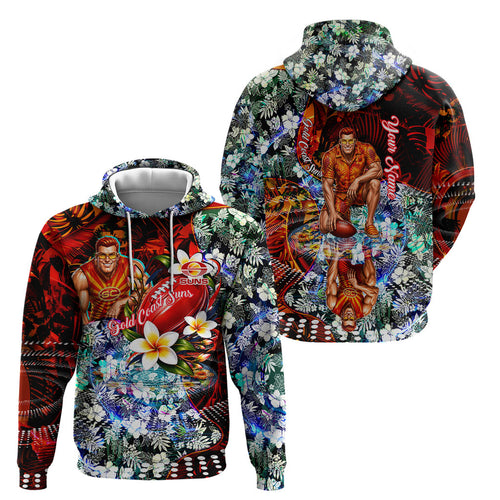 Personalized Gold Coast Suns Football Hoodie Tropical Hibiscus Flowers - Pacific Fusion Style