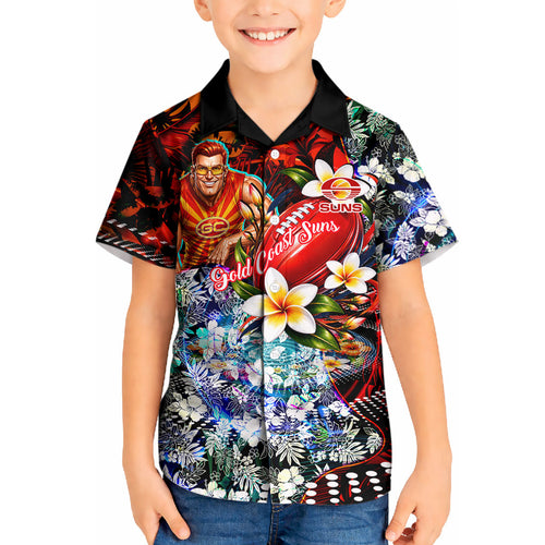 Personalized Gold Coast Suns Football Kid Hawaiian Shirt Tropical Hibiscus Flowers - Pacific Fusion Style