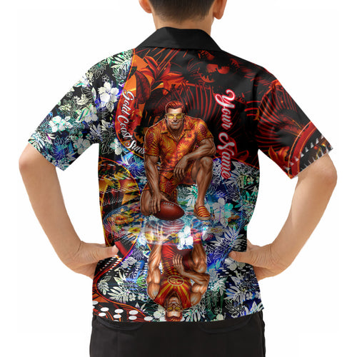 Personalized Gold Coast Suns Football Kid Hawaiian Shirt Tropical Hibiscus Flowers - Pacific Fusion Style