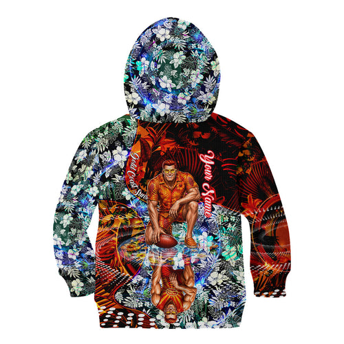 Personalized Gold Coast Suns Football Kid Hoodie Tropical Hibiscus Flowers - Pacific Fusion Style