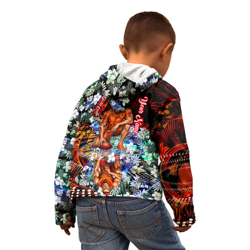 Personalized Gold Coast Suns Football Kid Hoodie Tropical Hibiscus Flowers - Pacific Fusion Style