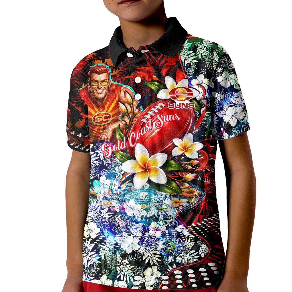 Personalized Gold Coast Suns Football Kid Polo Shirt Tropical Hibiscus Flowers - Pacific Fusion Style