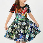 Personalized Gold Coast Suns Football Kid Short Sleeve Dress Tropical Hibiscus Flowers - Pacific Fusion Style