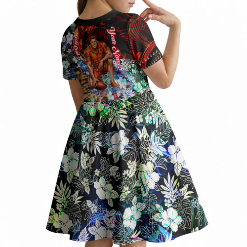 Personalized Gold Coast Suns Football Kid Short Sleeve Dress Tropical Hibiscus Flowers - Pacific Fusion Style