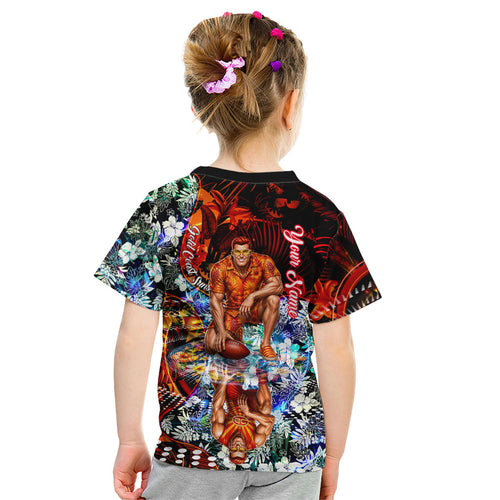 Personalized Gold Coast Suns Football Kid T Shirt Tropical Hibiscus Flowers - Pacific Fusion Style