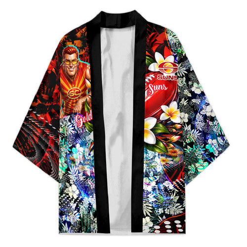 Personalized Gold Coast Suns Football Kimono Tropical Hibiscus Flowers - Pacific Fusion Style