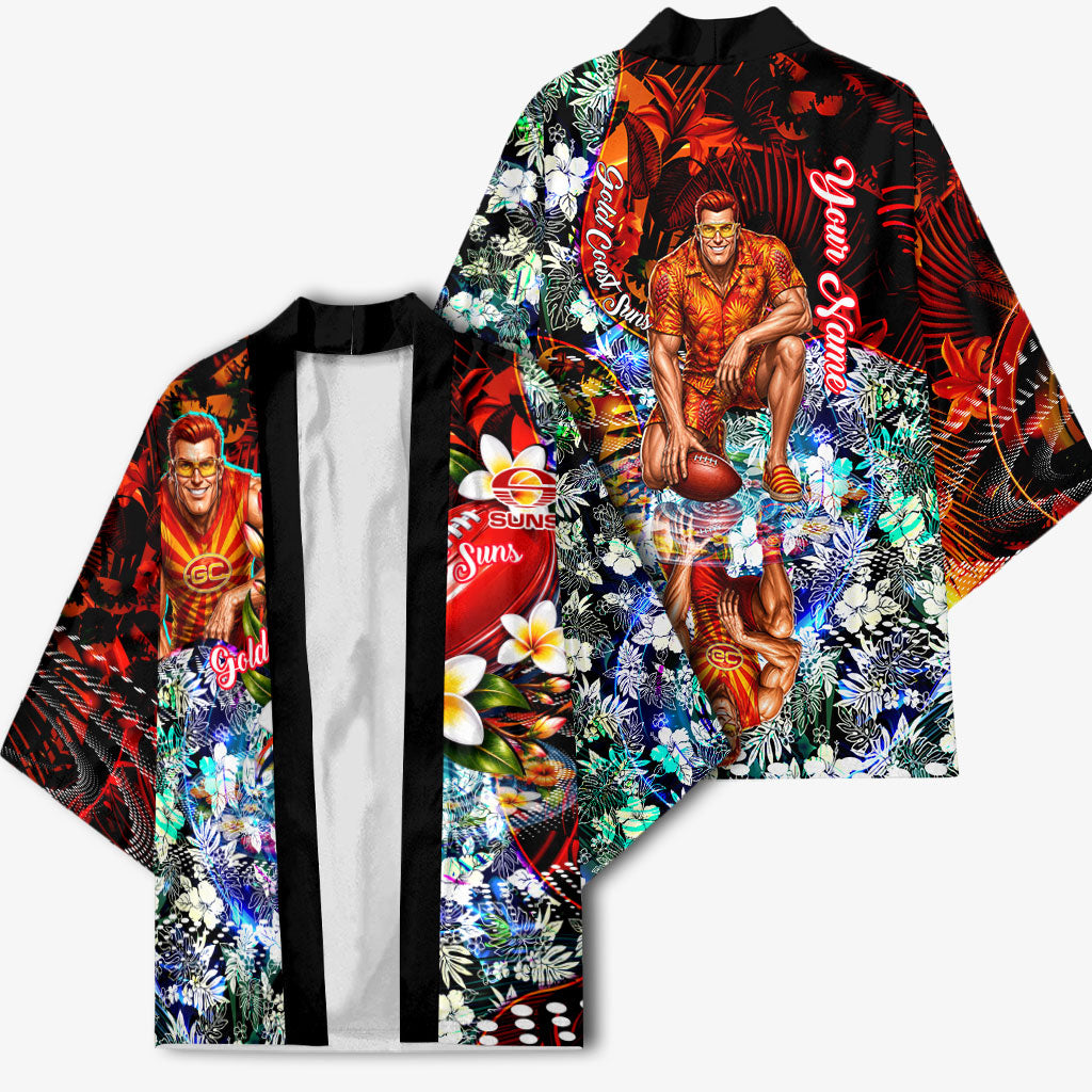 Personalized Gold Coast Suns Football Kimono Tropical Hibiscus Flowers - Pacific Fusion Style