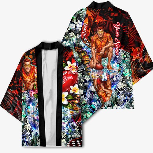 Personalized Gold Coast Suns Football Kimono Tropical Hibiscus Flowers - Pacific Fusion Style