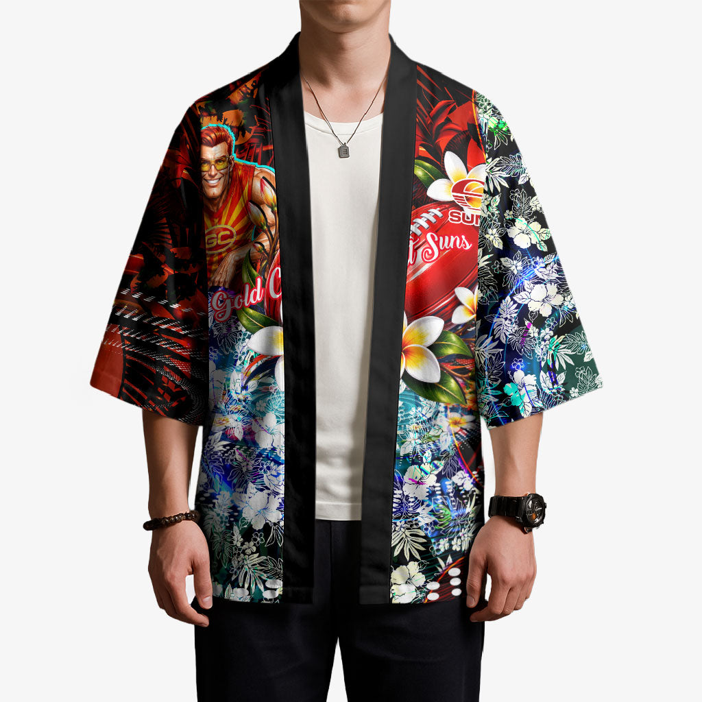 Personalized Gold Coast Suns Football Kimono Tropical Hibiscus Flowers - Pacific Fusion Style