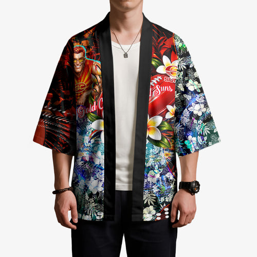 Personalized Gold Coast Suns Football Kimono Tropical Hibiscus Flowers - Pacific Fusion Style