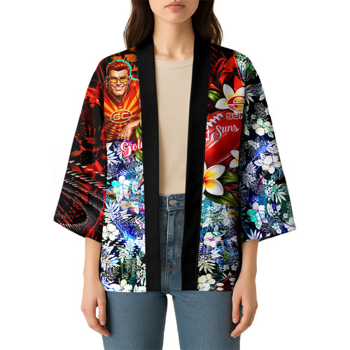 Personalized Gold Coast Suns Football Kimono Tropical Hibiscus Flowers - Pacific Fusion Style