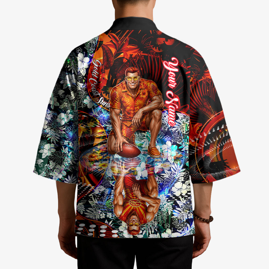 Personalized Gold Coast Suns Football Kimono Tropical Hibiscus Flowers - Pacific Fusion Style