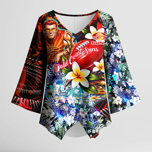 Personalized Gold Coast Suns Football Kimono Sleeve Blouse Tropical Hibiscus Flowers - Pacific Fusion Style