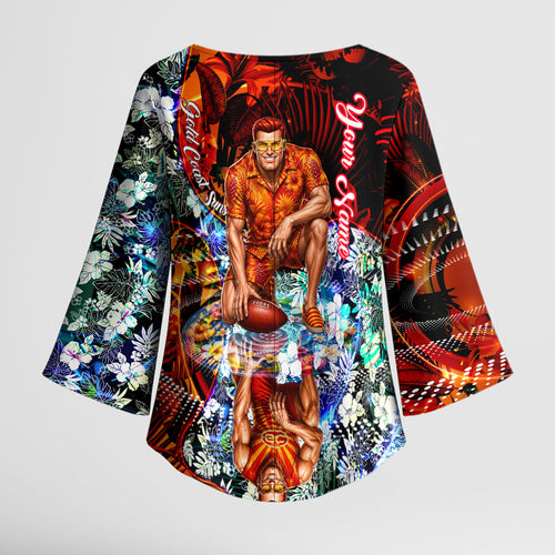 Personalized Gold Coast Suns Football Kimono Sleeve Blouse Tropical Hibiscus Flowers - Pacific Fusion Style