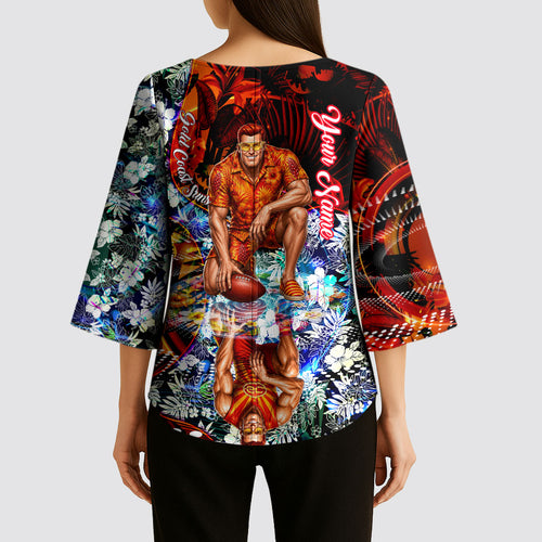 Personalized Gold Coast Suns Football Kimono Sleeve Blouse Tropical Hibiscus Flowers - Pacific Fusion Style