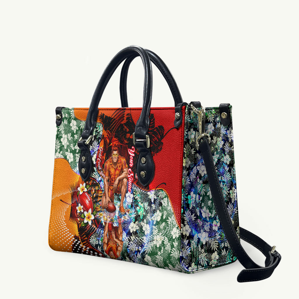 Personalized Gold Coast Suns Football Leather Bag Tropical Hibiscus Flowers - Pacific Fusion Style