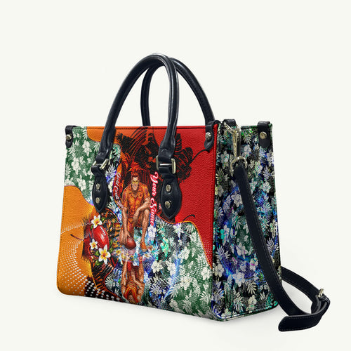Personalized Gold Coast Suns Football Leather Bag Tropical Hibiscus Flowers - Pacific Fusion Style