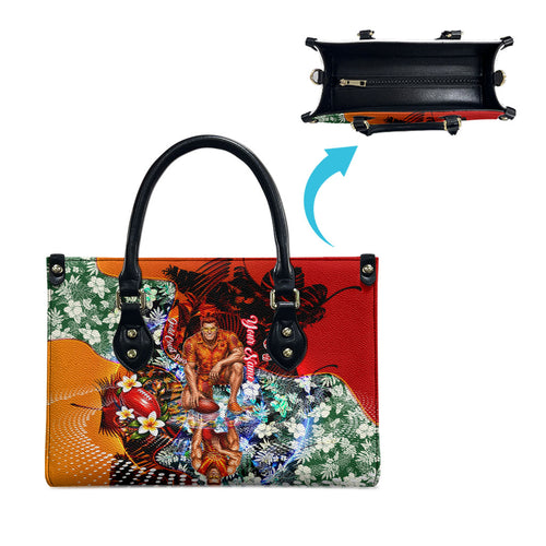 Personalized Gold Coast Suns Football Leather Bag Tropical Hibiscus Flowers - Pacific Fusion Style