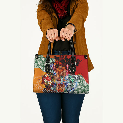 Personalized Gold Coast Suns Football Leather Bag Tropical Hibiscus Flowers - Pacific Fusion Style