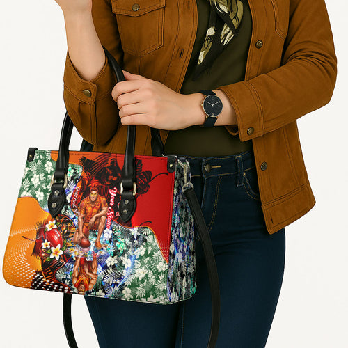 Personalized Gold Coast Suns Football Leather Bag Tropical Hibiscus Flowers - Pacific Fusion Style