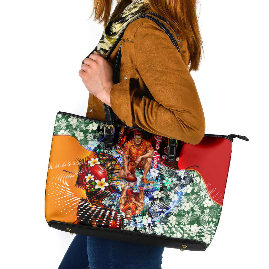 Personalized Gold Coast Suns Football Leather Tote Bag Tropical Hibiscus Flowers - Pacific Fusion Style