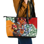 Personalized Gold Coast Suns Football Leather Tote Bag Tropical Hibiscus Flowers - Pacific Fusion Style