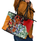 Personalized Gold Coast Suns Football Leather Tote Bag Tropical Hibiscus Flowers - Pacific Fusion Style