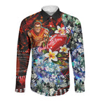 Personalized Gold Coast Suns Football Long Sleeve Button Shirt Tropical Hibiscus Flowers - Pacific Fusion Style