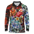 Personalized Gold Coast Suns Football Long Sleeve Polo Shirt Tropical Hibiscus Flowers - Pacific Fusion Style