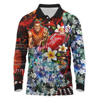 Personalized Gold Coast Suns Football Long Sleeve Polo Shirt Tropical Hibiscus Flowers - Pacific Fusion Style
