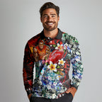 Personalized Gold Coast Suns Football Long Sleeve Polo Shirt Tropical Hibiscus Flowers - Pacific Fusion Style
