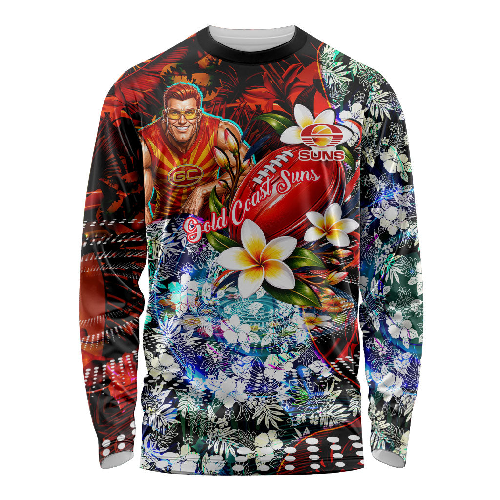 Personalized Gold Coast Suns Football Long Sleeve Shirt Tropical Hibiscus Flowers - Pacific Fusion Style