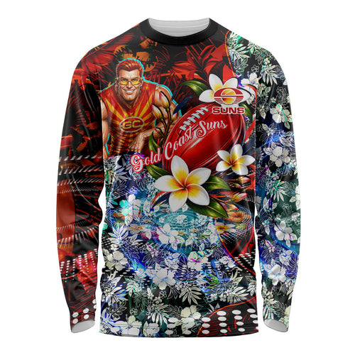 Personalized Gold Coast Suns Football Long Sleeve Shirt Tropical Hibiscus Flowers - Pacific Fusion Style