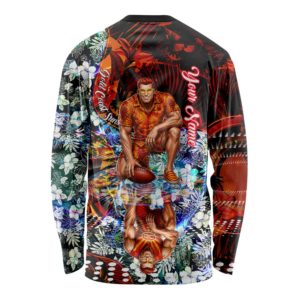 Personalized Gold Coast Suns Football Long Sleeve Shirt Tropical Hibiscus Flowers - Pacific Fusion Style