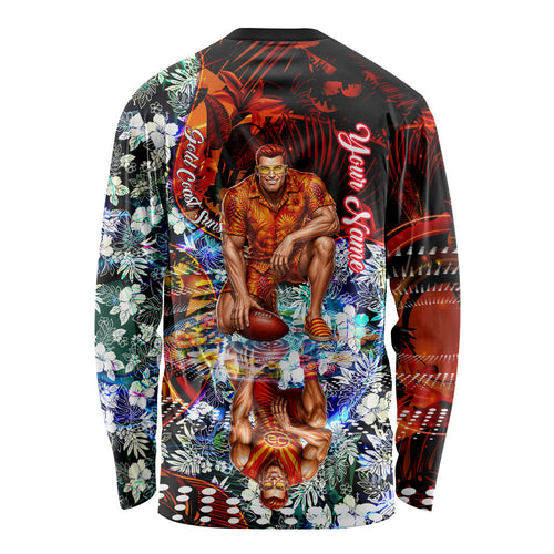 Personalized Gold Coast Suns Football Long Sleeve Shirt Tropical Hibiscus Flowers - Pacific Fusion Style