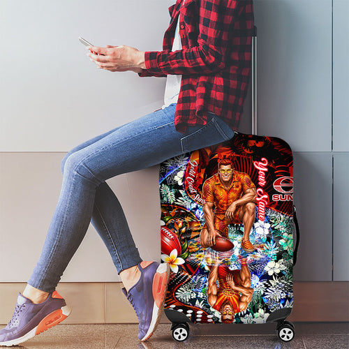 Personalized Gold Coast Suns Football Luggage Cover Tropical Hibiscus Flowers - Pacific Fusion Style