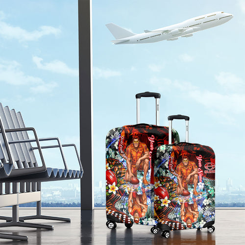 Personalized Gold Coast Suns Football Luggage Cover Tropical Hibiscus Flowers - Pacific Fusion Style
