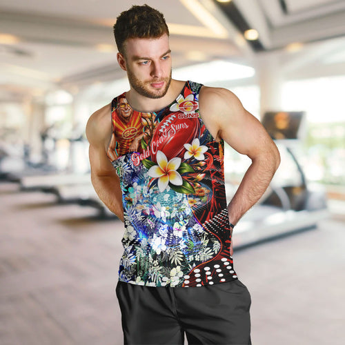 Personalized Gold Coast Suns Football Men Tank Top Tropical Hibiscus Flowers - Pacific Fusion Style