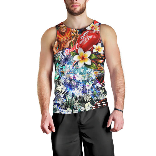 Personalized Gold Coast Suns Football Men Tank Top Tropical Hibiscus Flowers - Pacific Fusion Style
