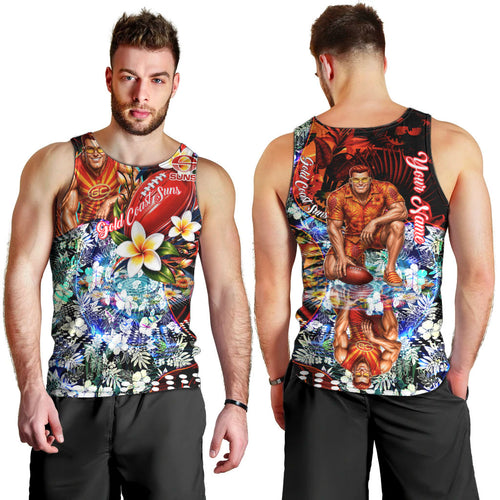 Personalized Gold Coast Suns Football Men Tank Top Tropical Hibiscus Flowers - Pacific Fusion Style