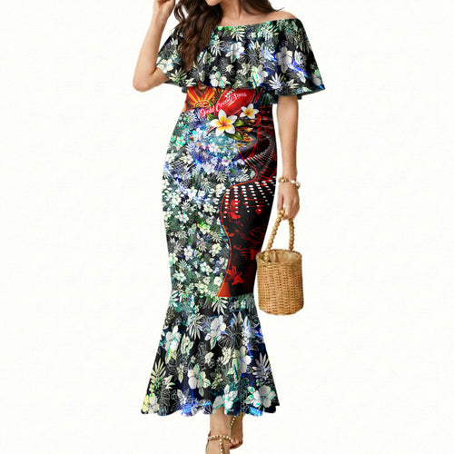 Personalized Gold Coast Suns Football Mermaid Dress Tropical Hibiscus Flowers - Pacific Fusion Style