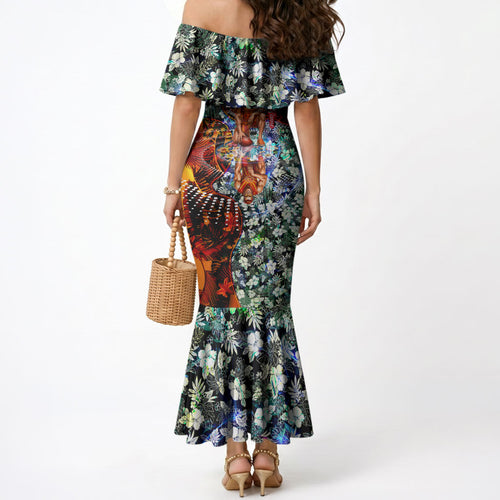 Personalized Gold Coast Suns Football Mermaid Dress Tropical Hibiscus Flowers - Pacific Fusion Style