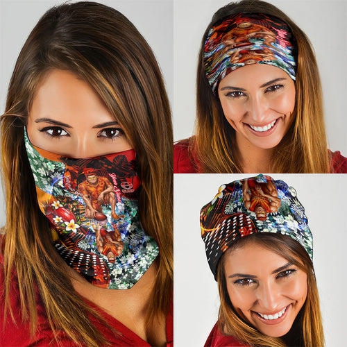 Personalized Gold Coast Suns Football Neck Gaiter Tropical Hibiscus Flowers - Pacific Fusion Style
