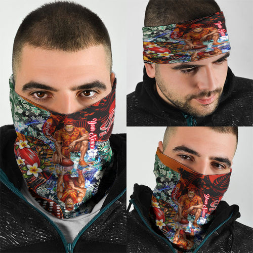 Personalized Gold Coast Suns Football Neck Gaiter Tropical Hibiscus Flowers - Pacific Fusion Style