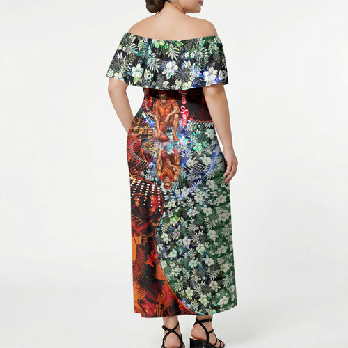 Personalized Gold Coast Suns Football Off Shoulder Maxi Dress Tropical Hibiscus Flowers - Pacific Fusion Style