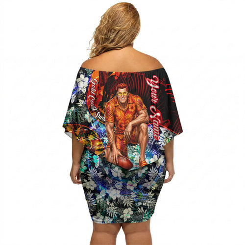 Personalized Gold Coast Suns Football Off Shoulder Short Dress Tropical Hibiscus Flowers - Pacific Fusion Style