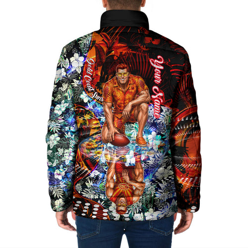 Personalized Gold Coast Suns Football Padded Jacket Tropical Hibiscus Flowers - Pacific Fusion Style