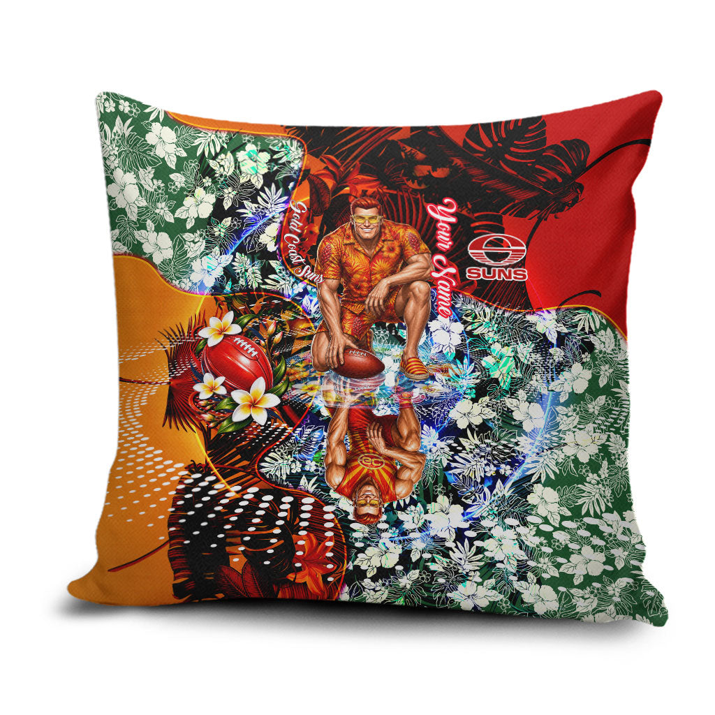 Personalized Gold Coast Suns Football Pillow Cover Tropical Hibiscus Flowers - Pacific Fusion Style