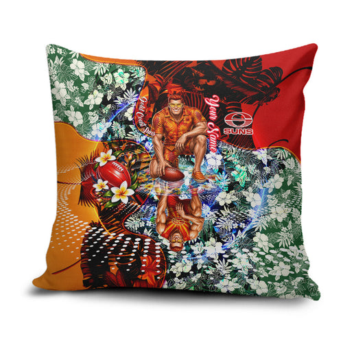 Personalized Gold Coast Suns Football Pillow Cover Tropical Hibiscus Flowers - Pacific Fusion Style