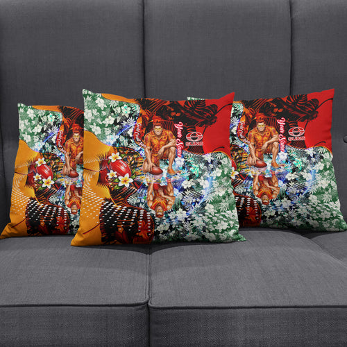 Personalized Gold Coast Suns Football Pillow Cover Tropical Hibiscus Flowers - Pacific Fusion Style